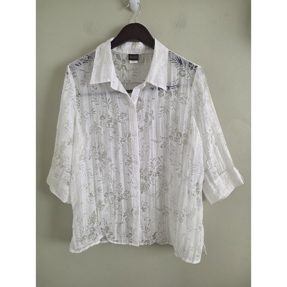 salon studio women size PL sheer texture fabric floral stylish